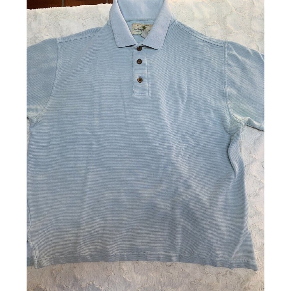 Island Shores Men's Medium Short Sleeve Polo Shirt Light Blue Casual Silk Blend